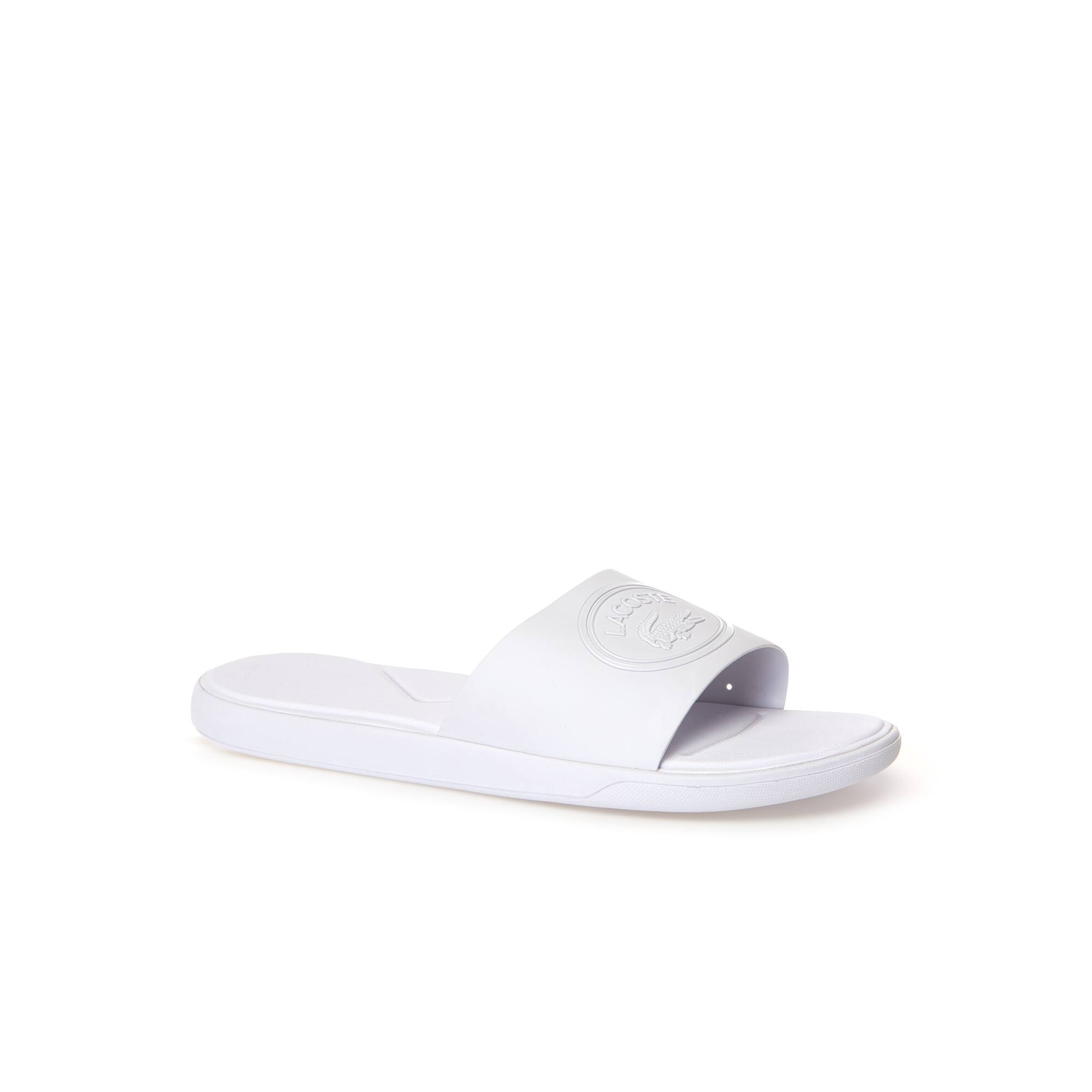 white lacoste slides