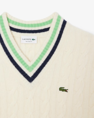 V Neck Cable Knit Wool Sweater