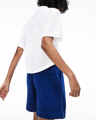 Women's Piqu&eacute; Paneled Eyelet Embroidered Short Polo Shirt