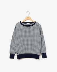 Women's Boat Neck Check Cotton Jacquard Sweater