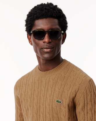 Cable Knit Carded Wool Crew Neck Sweater