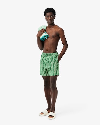 Mid Length Monogram Print Swim Trunks