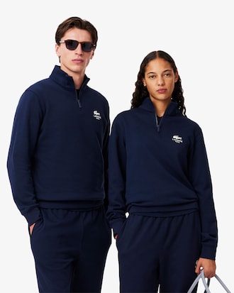 High Neck Zip-Up Print Sweatshirt