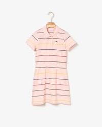 Girls' Elasticised Waist Striped Cotton Piqu&eacute; Polo Dress