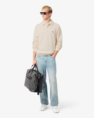 Ribbed Cotton Polo Collar Sweatshirt