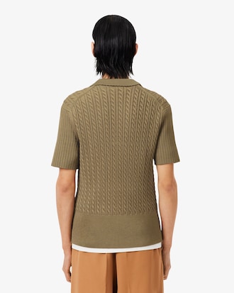 Runway Cable Knit Polo Collar Sweater