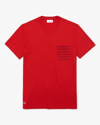 Men's Crew Neck Striped Pocket Cotton Jersey T-shirt