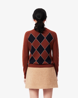 Embroidered Argyle Intarsia Sweater