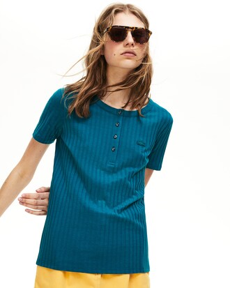 Camiseta Cuello Henley De Punto Acanalado Liso