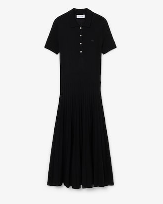 Vestido plisado con cuello polo y mezcla de cachemir