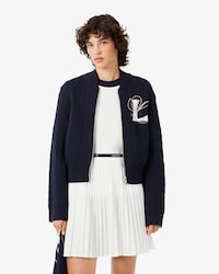 Jersey con cremallera bordado de punto intarsia con ochos