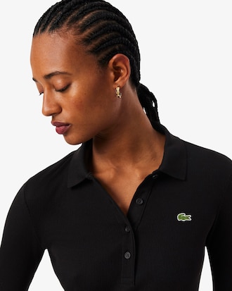 Vestido con cuello polo de canalé de algodón de corte ajustado