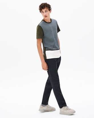 Camiseta de hombre en algodón con paneles de patchwork de cuadros y cuello redondo