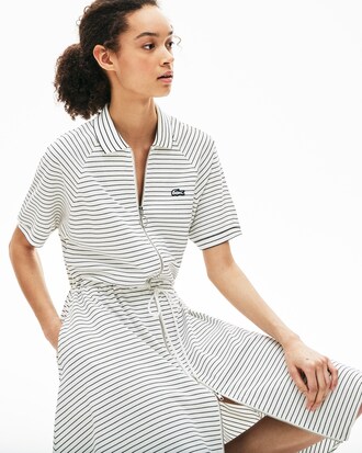 Vestido Tipo Polo Fluido De Punto Cady De Rayas Con Cintur&oacute;n El&aacute;stico