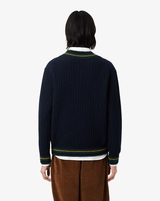 Jersey de cuello de pico de lana con rayas