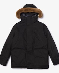 Parka de hombre acolchada larga con capucha de piel sint&eacute;tica