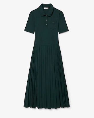 Vestido plisado con cuello polo de punto jersey vaporoso