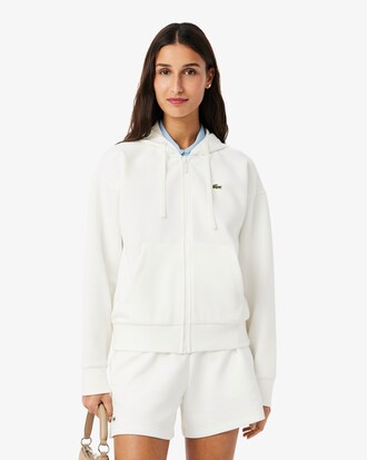 Sudadera con capucha de piqué con cremallera