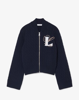 Jersey con cremallera bordado de punto intarsia con ochos