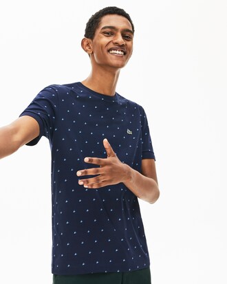 Camiseta de hombre en algodón con miniestampado de pata de gallo y cuello redondo