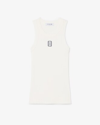 Camiseta de tirantes de punto de canal&eacute; de corte ajustado con insignia