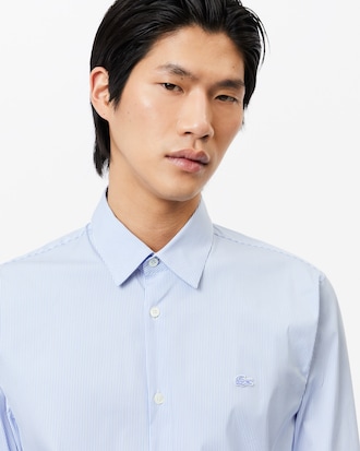 Camisa de corte ajustado de popelín elástico de rayas