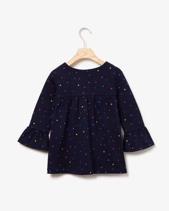 Camiseta de niña en algodón con estampado de lunares y volantes