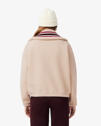 Chaqueta oversize de borreguillo con cuello de canal&eacute; de rayas