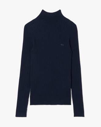 Jersey de cuello alto de canalé de lana merino