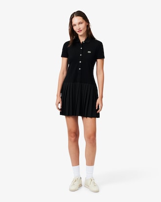 Vestido polo plisado de piqu&eacute; el&aacute;stico