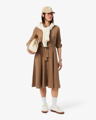 Vestido de petit piqu&eacute; con cintur&oacute;n y cuello polo