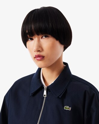 Chaqueta de tela de gabardina elástica con cuello doble