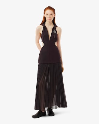 Vestido con capucha plisado largo Runway