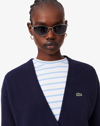 Chaqueta de punto musgo de algod&oacute;n con cuello de pico