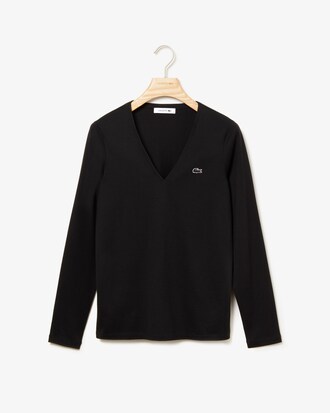 Camiseta De Mujer En Tejido De Punto De Algod&oacute;n Fluido Con Cuello De Pico