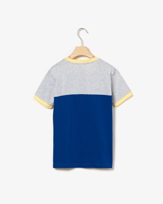 Camiseta de niño en algodón color block con cuello redondo y bolsillo a contraste