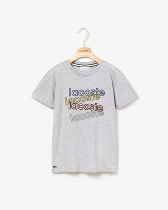 Camiseta de niño en algodón con estampado Lacoste y cuello redondo