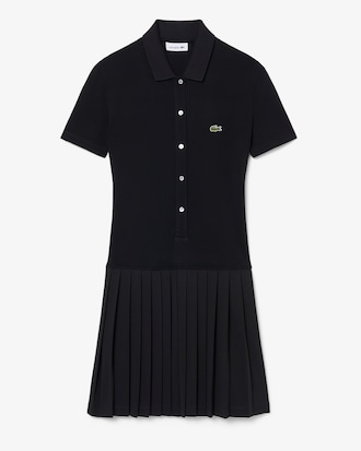 Vestido polo plisado de piqu&eacute; el&aacute;stico