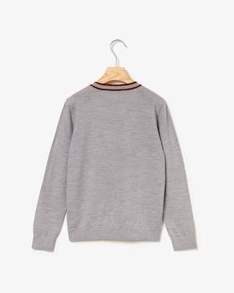 Jersey de ni&ntilde;o en mezcla de lana de rayas a contraste con cuello redondo