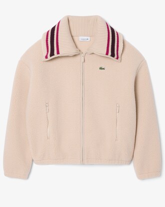 Chaqueta oversize de borreguillo con cuello de canal&eacute; de rayas