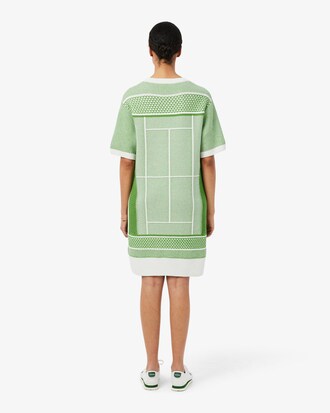 Vestido jersey de jacquard con motivo de pista de tenis