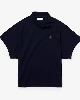 Polo minipiqu&eacute; el&aacute;stico manga kimono y cuello desestructurado