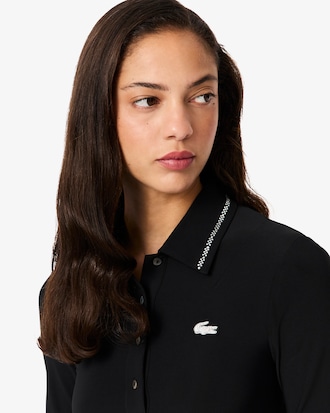 Vestido con cuello polo de tejido diamantado con cocodrilo de corte ajustado