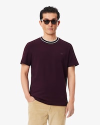 Camiseta de piqu&eacute; el&aacute;stico con cuello de rayas