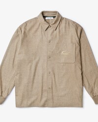 Camisa de hombre Fashion Show en lana lisa con bolsillo en el pecho