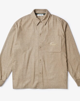 Camisa de hombre Fashion Show en lana lisa con bolsillo en el pecho