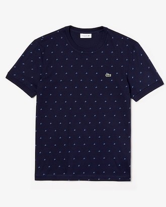 Camiseta de hombre en algodón con miniestampado de pata de gallo y cuello redondo