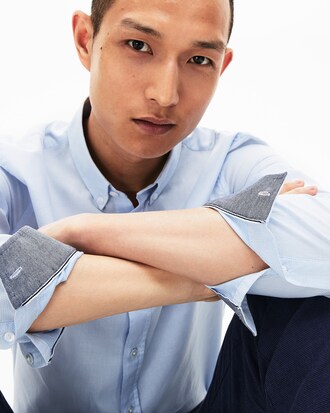 Camisa de hombre slim fit en popel&iacute;n de algod&oacute;n de lunares