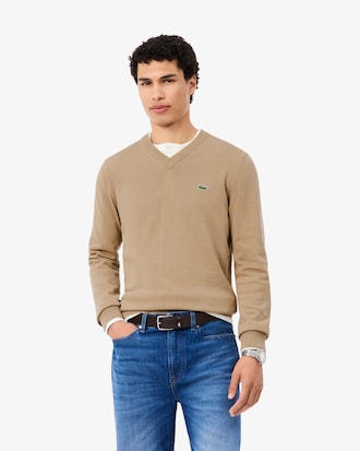 Jersey de cuello de pico de algod&oacute;n monocolor
