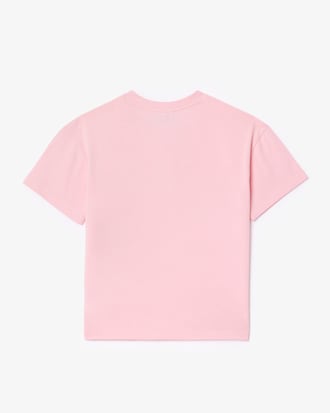 Camiseta de algodón estampada con flor bordada